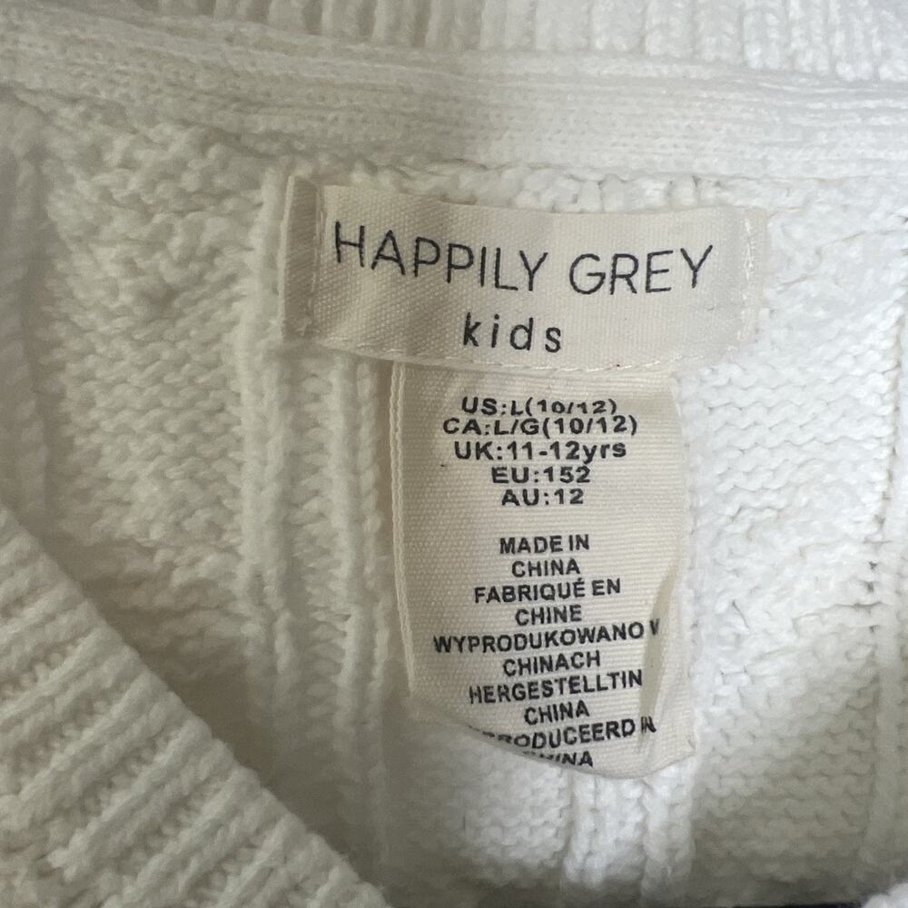 Happily Grey Kids Size Large 10/12 Cable Knit V-Neck Pullover Cardigan Sweater - Picture 2 of 7